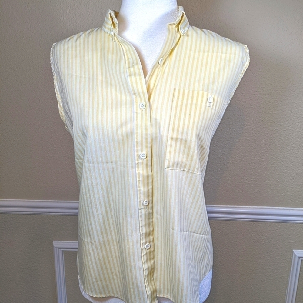 Vintage Sleeveless Top with Yellow and White Stripes